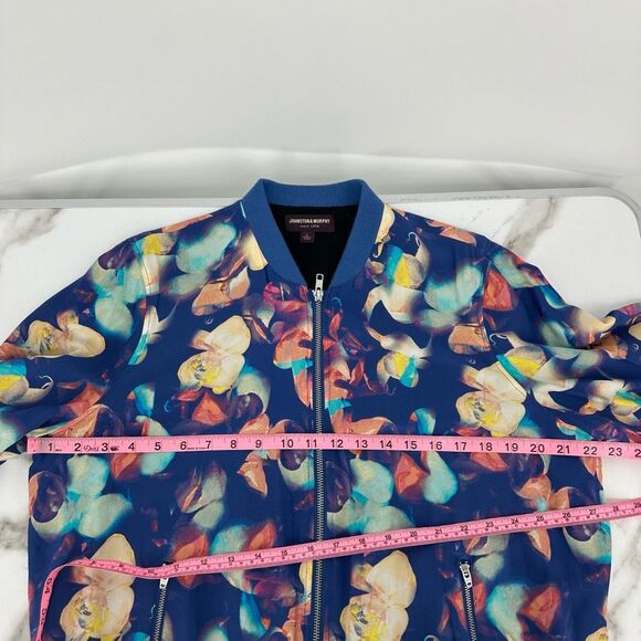 Artsy Silk Blend Floral Bomber Jacket Blue Yellow Size L Fairy Art to Wear - Picture 5 of 10